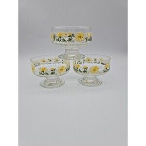 Libbey Daisy Dessert Dishes Sherbert Footed Bowl 1970’s Set of 3